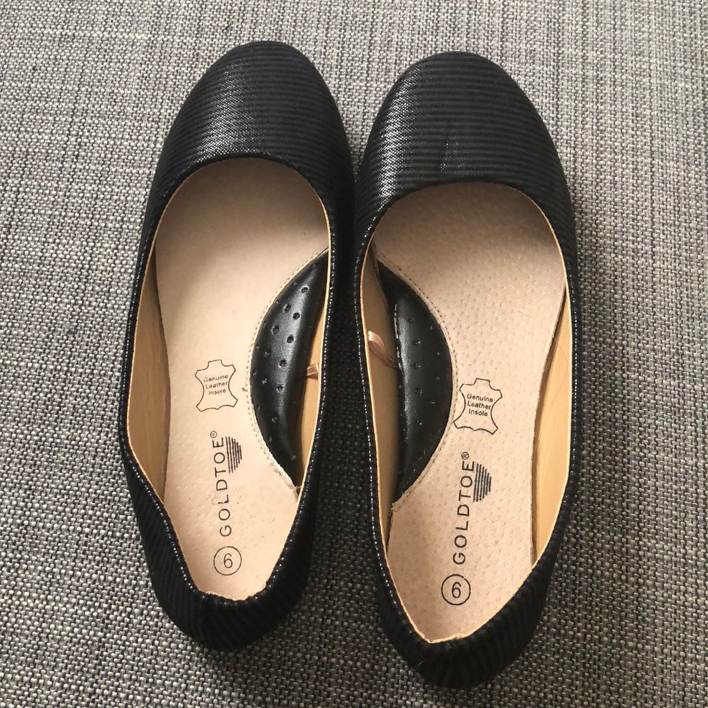 Black, striped ballet flats